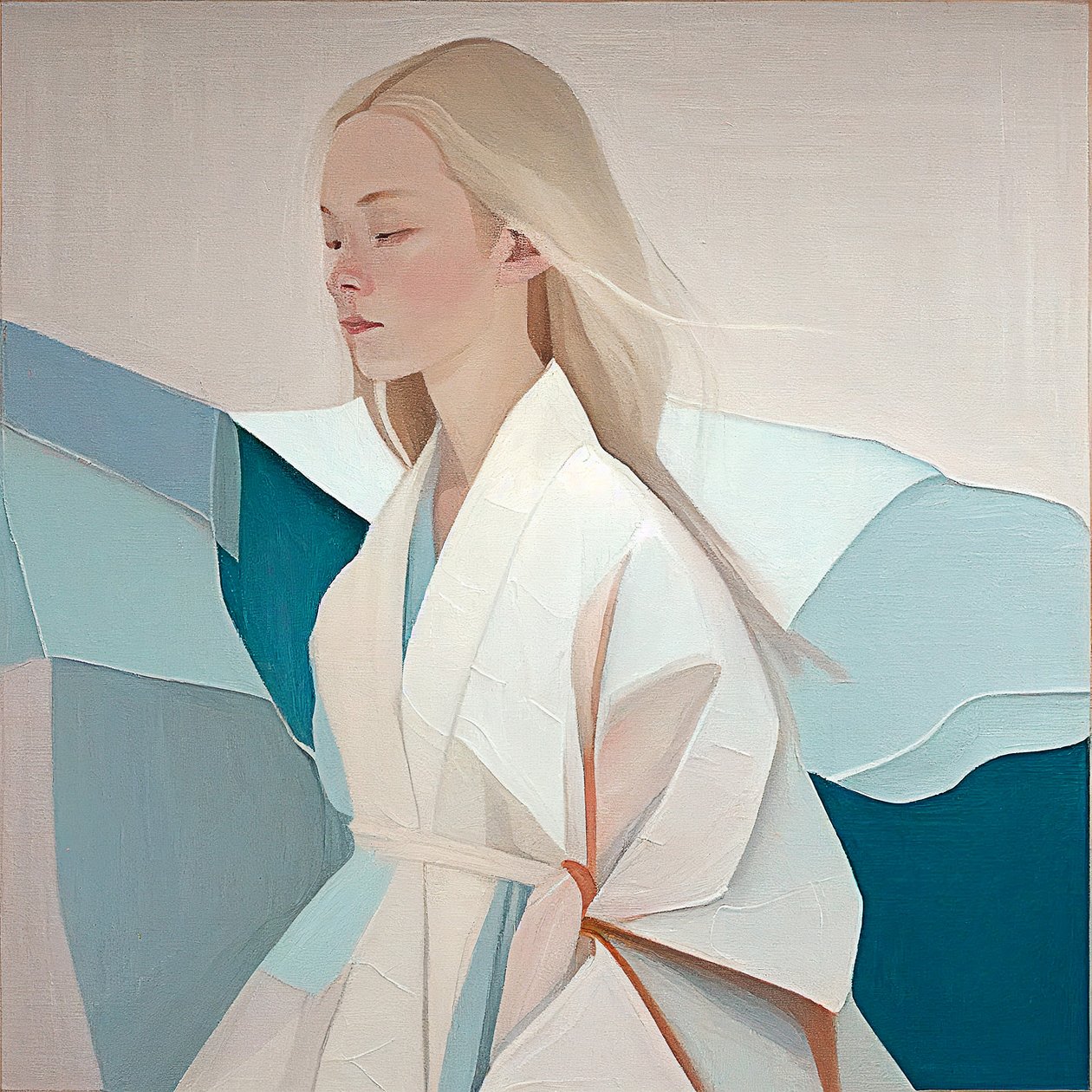 portræt af en smuk blond kvinde, Abstrakt maleri, væg kunst print af F. Abderrahim