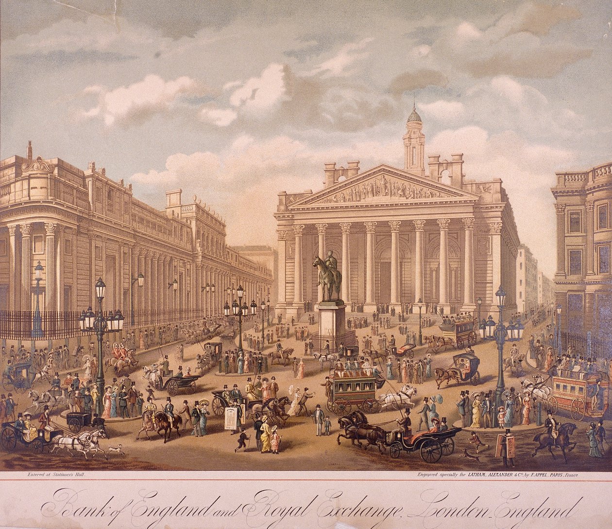 Bank of England og Royal Exchange, London, c1860 af F Appel