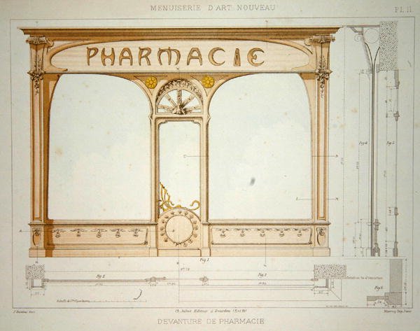 Design til et apoteks butiksfacade, illustration fra 
