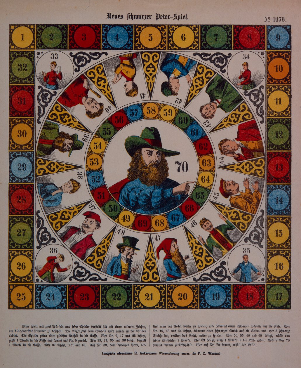 Game of Schwarzer Peter, eller Black Peter, broadsheet udgivet af Ackermann, Wissembourg af F. C. Wentzel