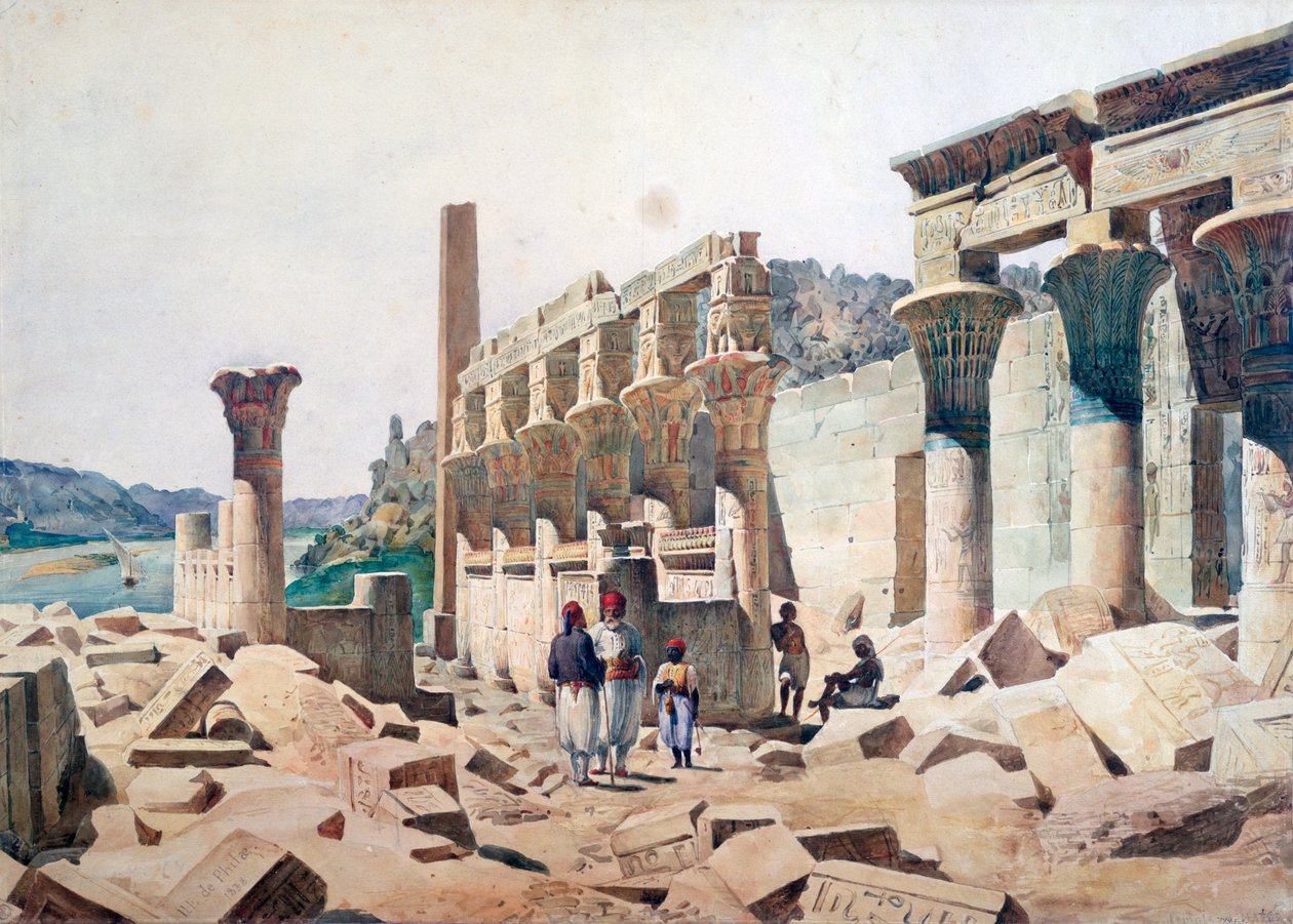 Venus Athors tempel, Philae, 1800-tallet af F. H. Naudin