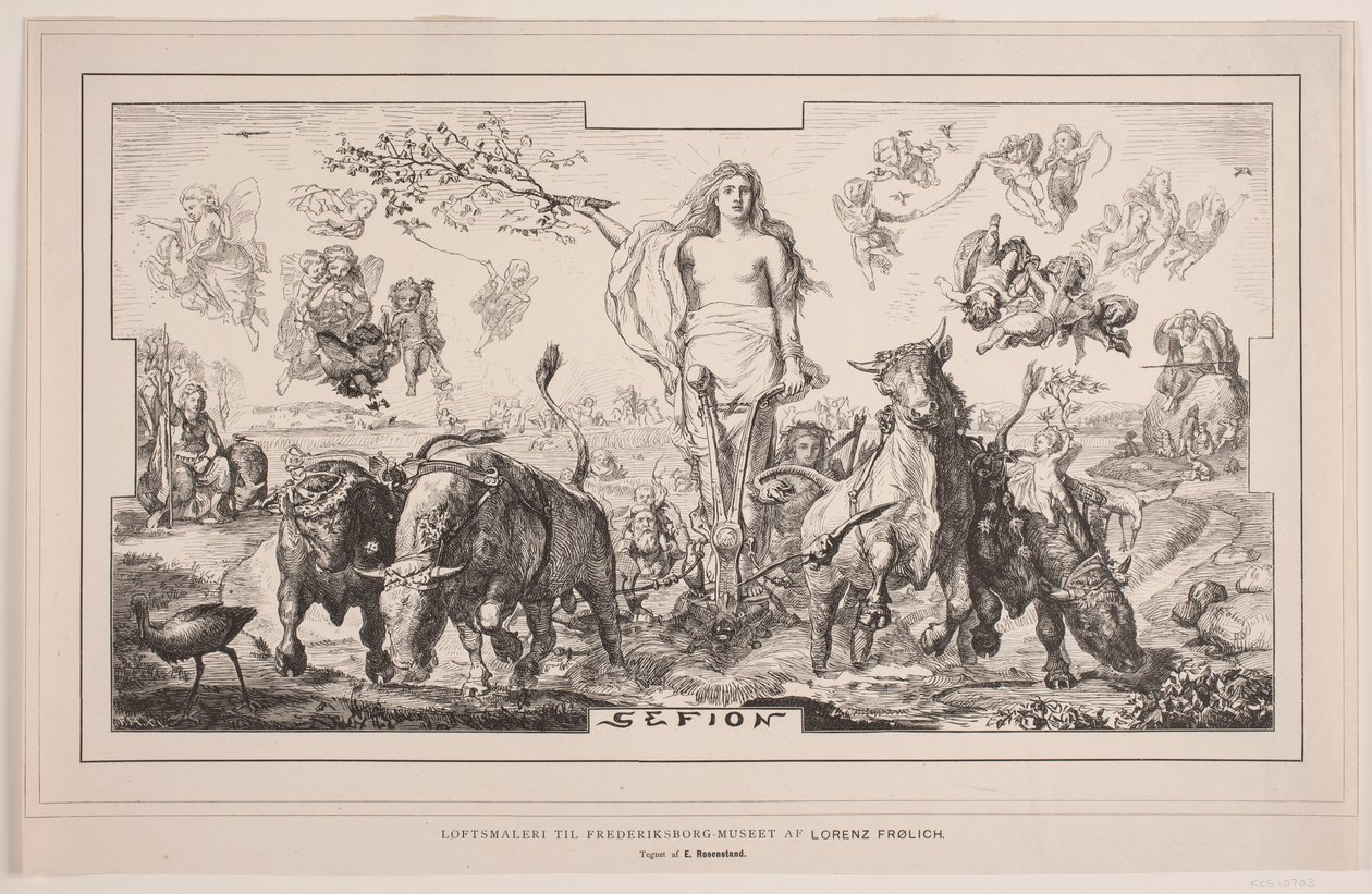 Gefion, loftsmaleri til Frederiksborgmuseet af Lorenz Frølich af F. Hendriksen