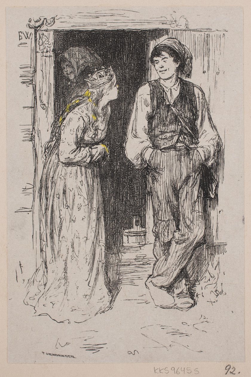 Illustration til "Askeladden som fik prinsessen til at løgste sig" af F. Hendriksen