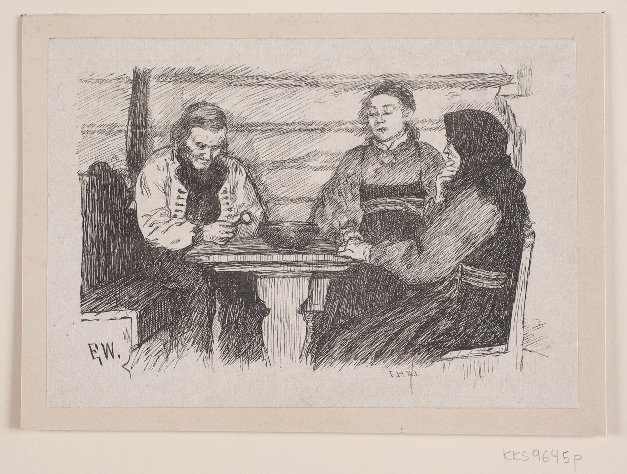Illustration til "Stabursnøgelen i Rokkehovedet" af F. Hendriksen