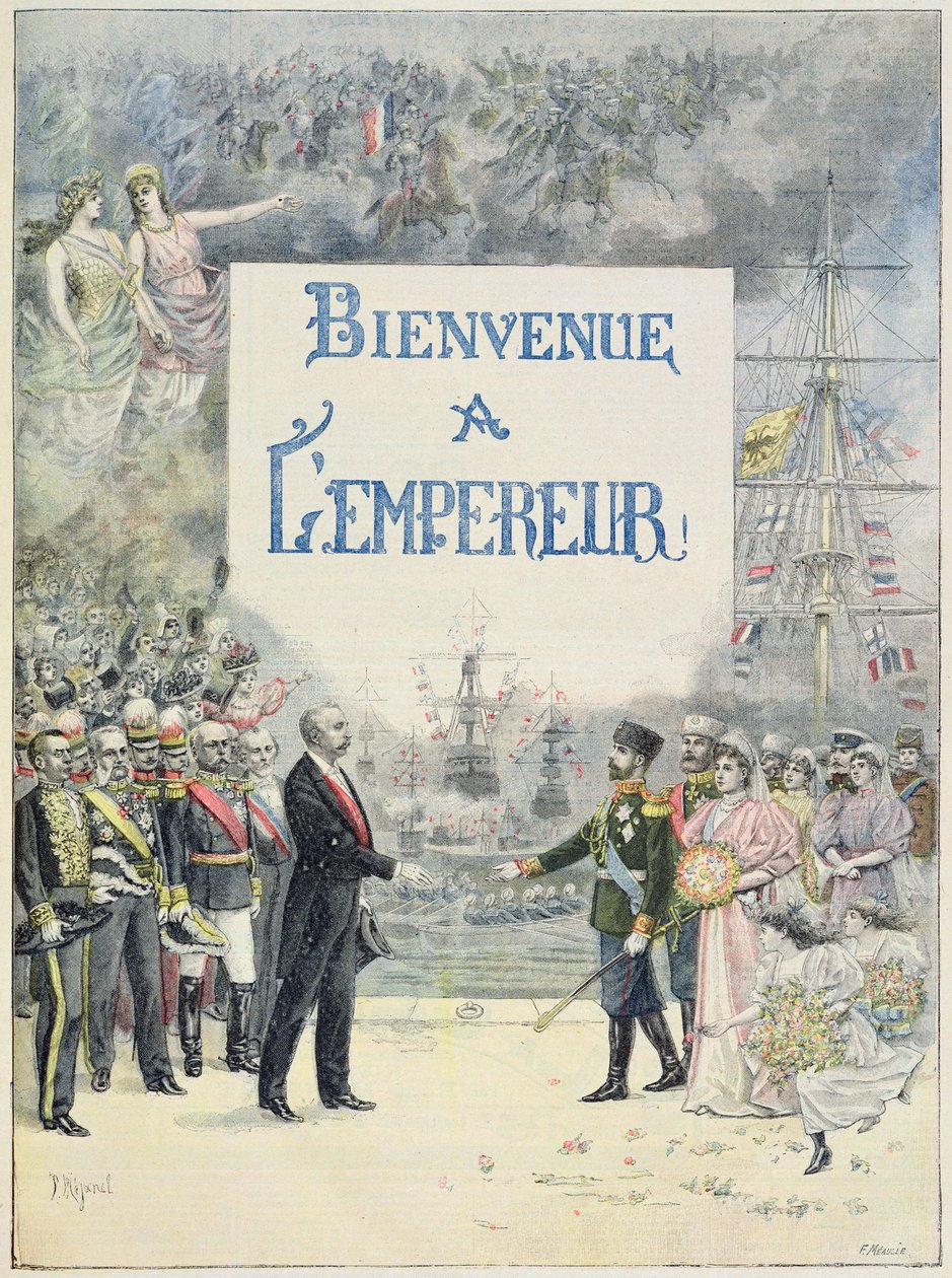 Velkommen til kejseren og kejserinden af Rusland, illustration fra det illustrerede supplement til Le Petit Journal, 4. oktober, 1896 (farve litho) af F. L. and L. Royer Meaulle