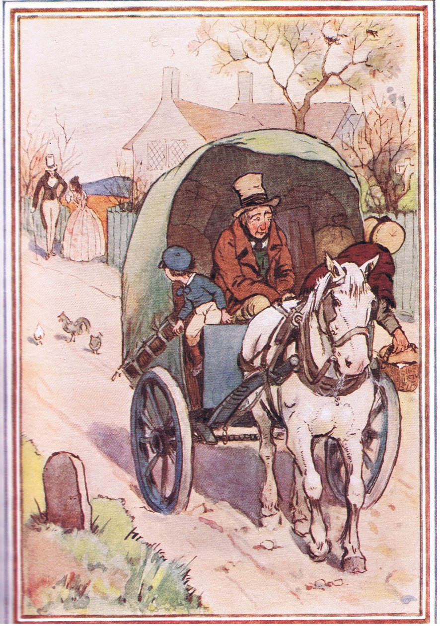 Da de var på vej væk løb hans mor ud af porten, illustration fra David Copperfield, 1914 af F. M. B. Blaikie