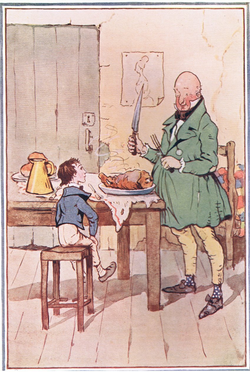 David spiste middag med hr. MiCawber i fængslet, illustration fra David Copperfield, 1914 af F. M. B. Blaikie