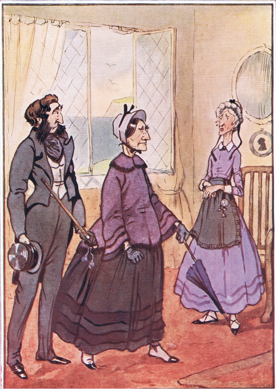 De gik hovmodigt ud af sommerhuset, illustration fra David Copperfield, 1914 af F. M. B. Blaikie