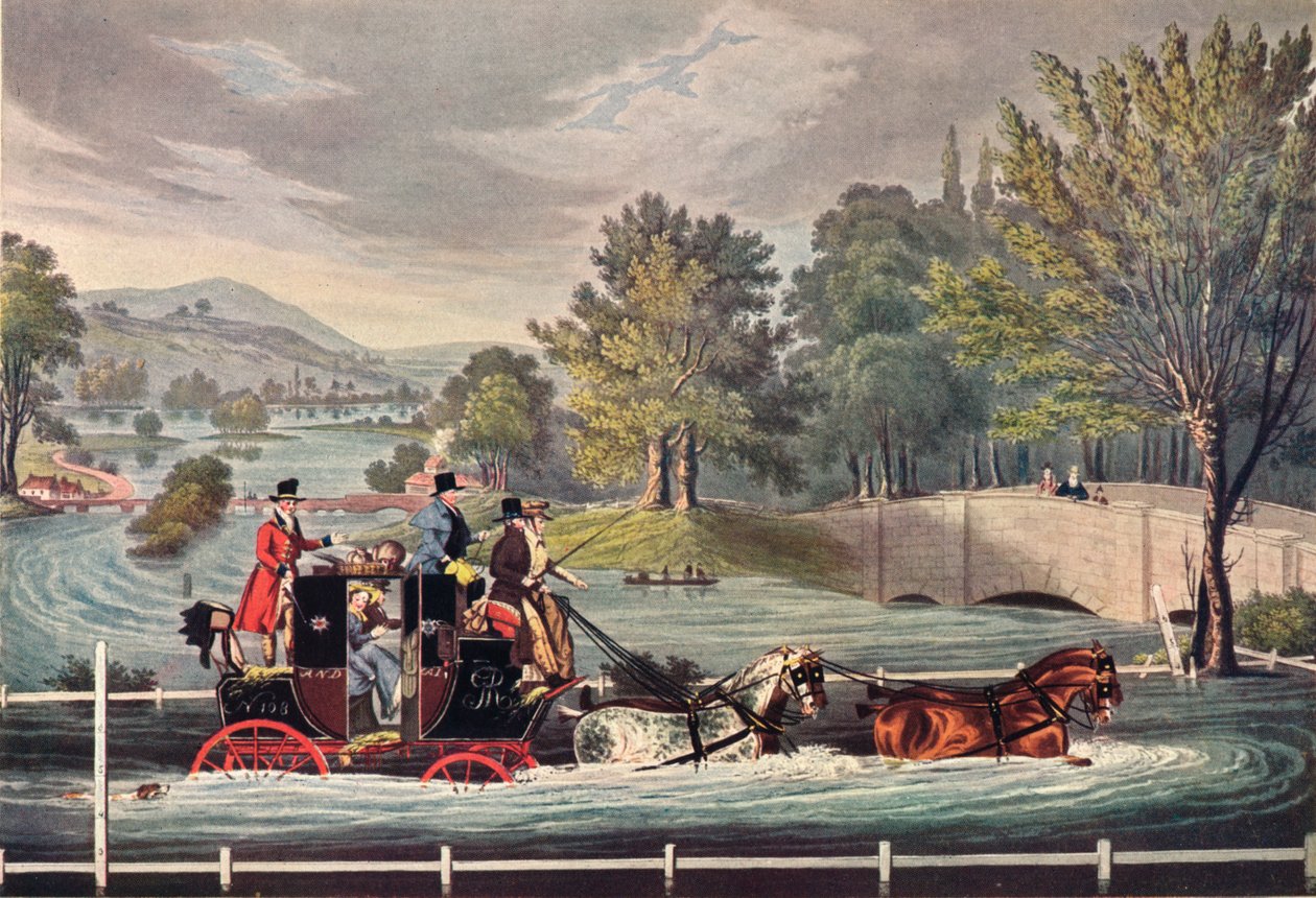 Mail Coach in a Flood, c1827, 1904 af F Rosenbourg