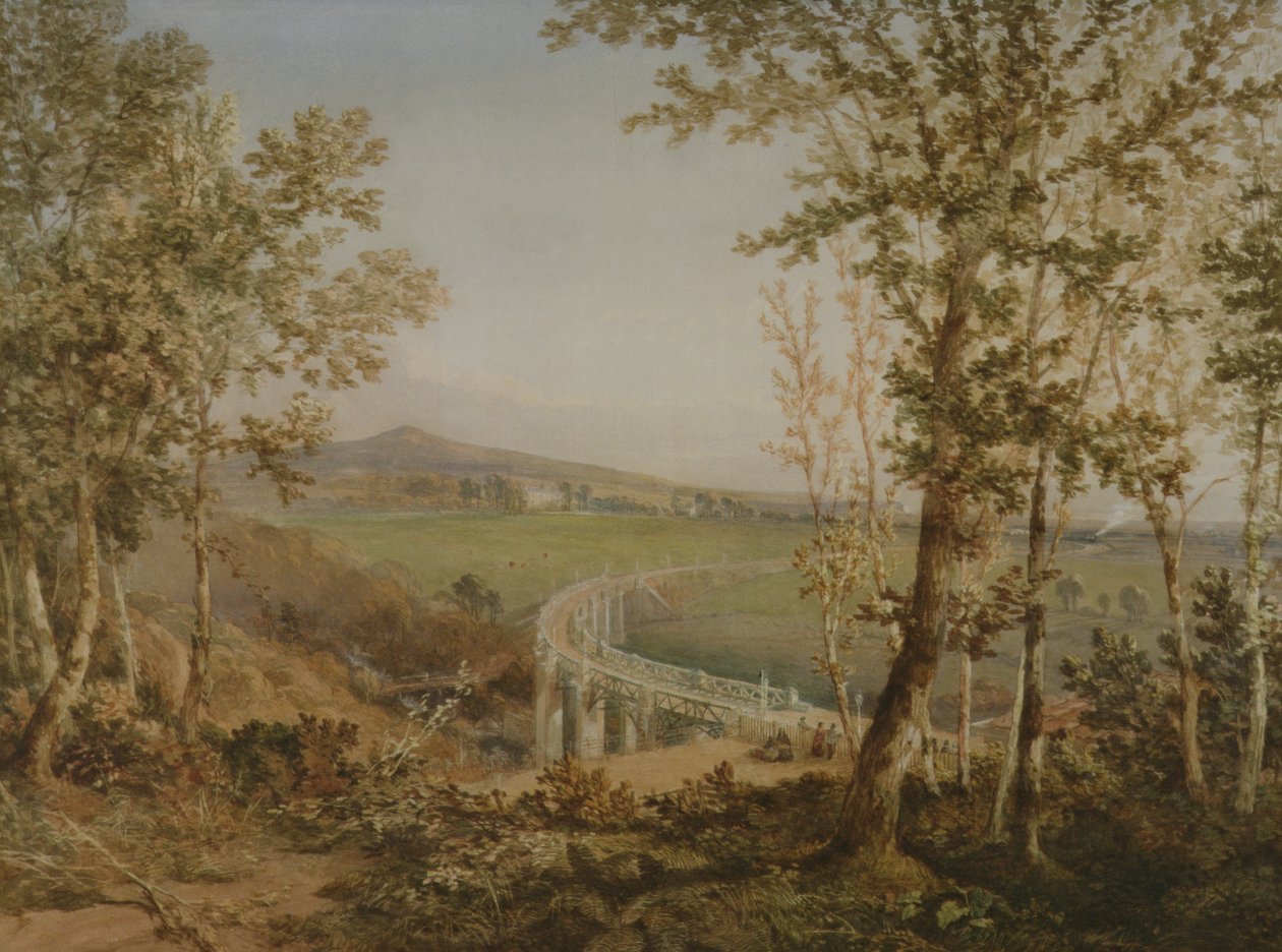 En udsigt over den samme jernbaneviadukt set fra oven, ca. 1849 af F. S. Cook