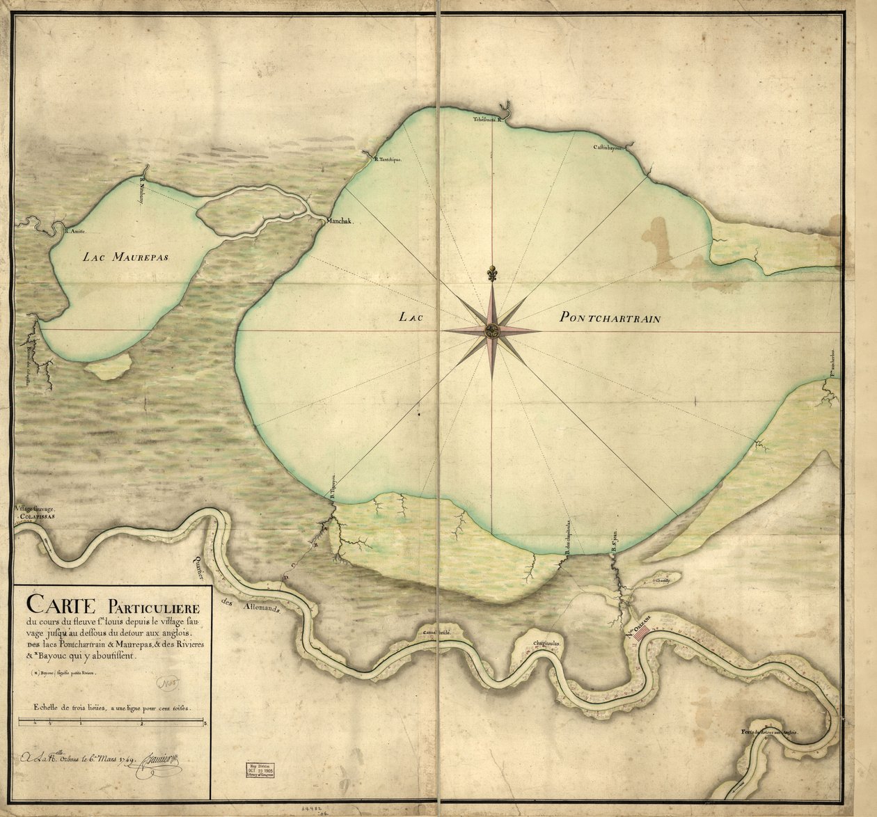 Særligt kort over St. Louis-flodens forløb fra den vilde landsby til under Detour aux Angloix, søerne Pontchartrain & Maurepas & floderne & bayouc, der fører dertil af F. Saucier
