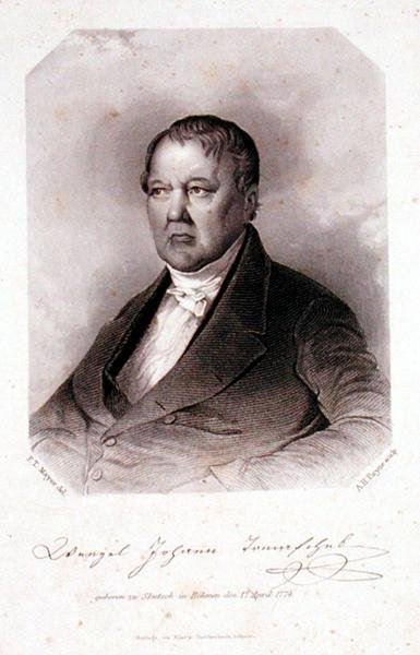 Portræt af Wenzel Johann Tomaschek (1774-1850) graveret af Albert Henry Payne (1812-1902) (gravering) af F. T. (after) Mayer