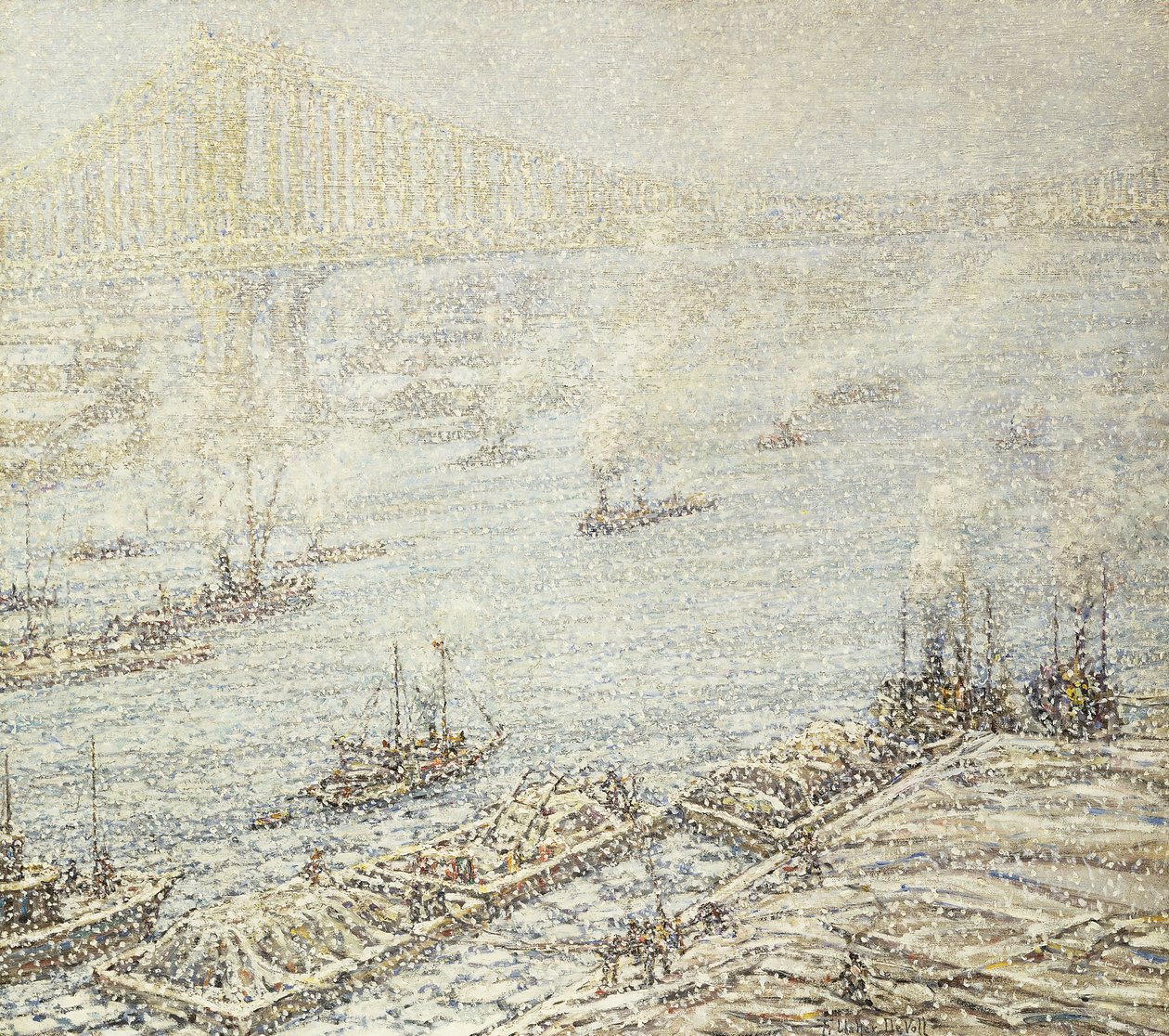 East River, New York, vinter, ca. 1915 (olie på lærred) af F. Usher de Voll