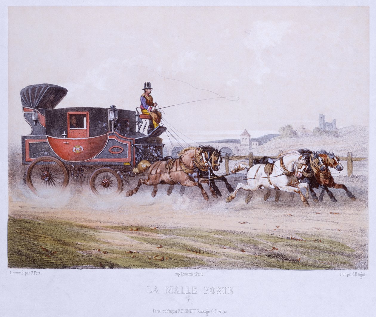 The Mail Coach, graveret af Charles Bargue (1826-83) af F. after Fort