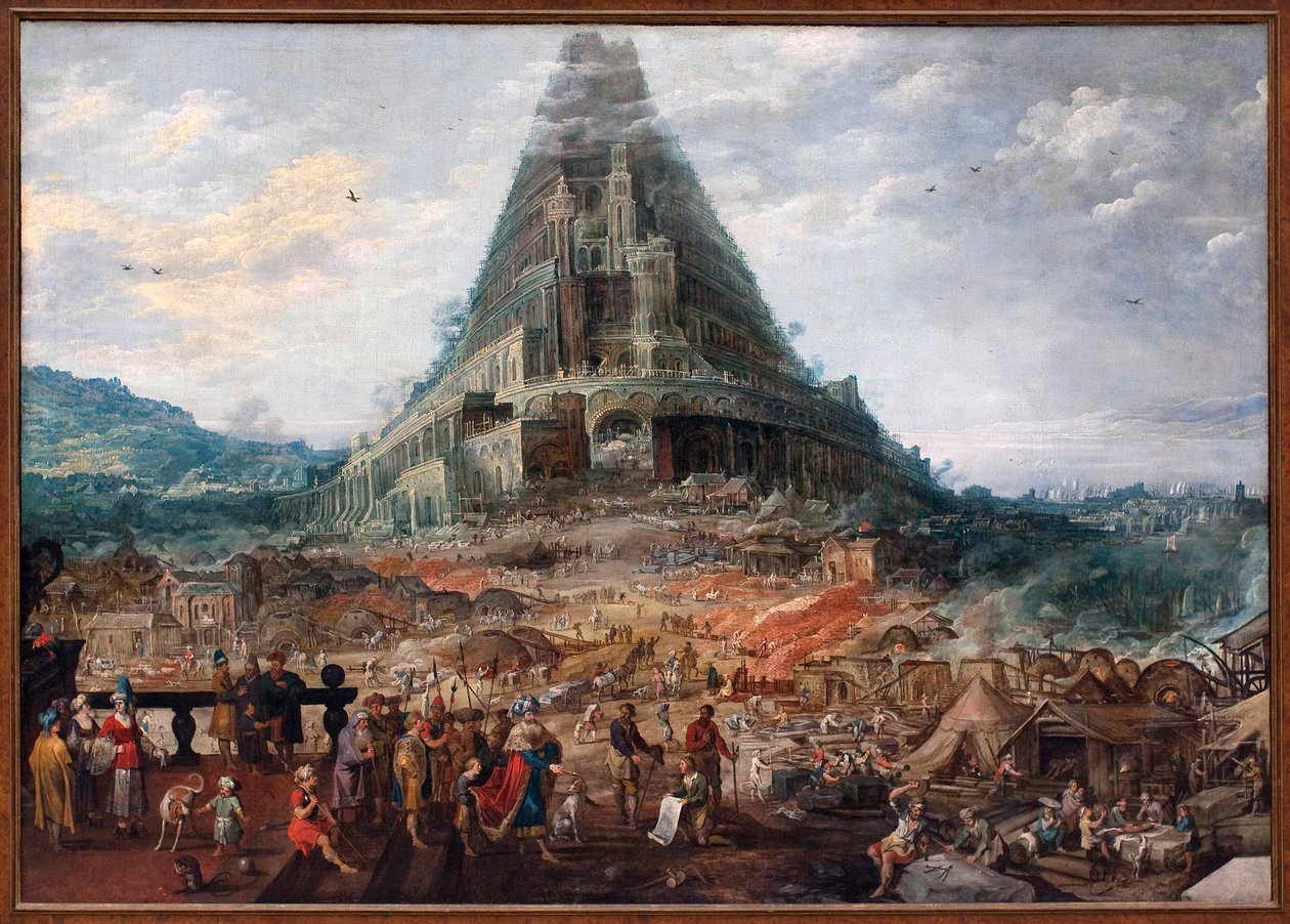 Babel-tårnet. Maleri af Joos de Momper II (1564-1635), figurer tilskrevet Frans Francken II (1581-1642), olie på træ. Flamsk kunst 1600-tallet. Belgiens kongelige kunstmuseum, Bruxelles. af F. and Momper J. Francken