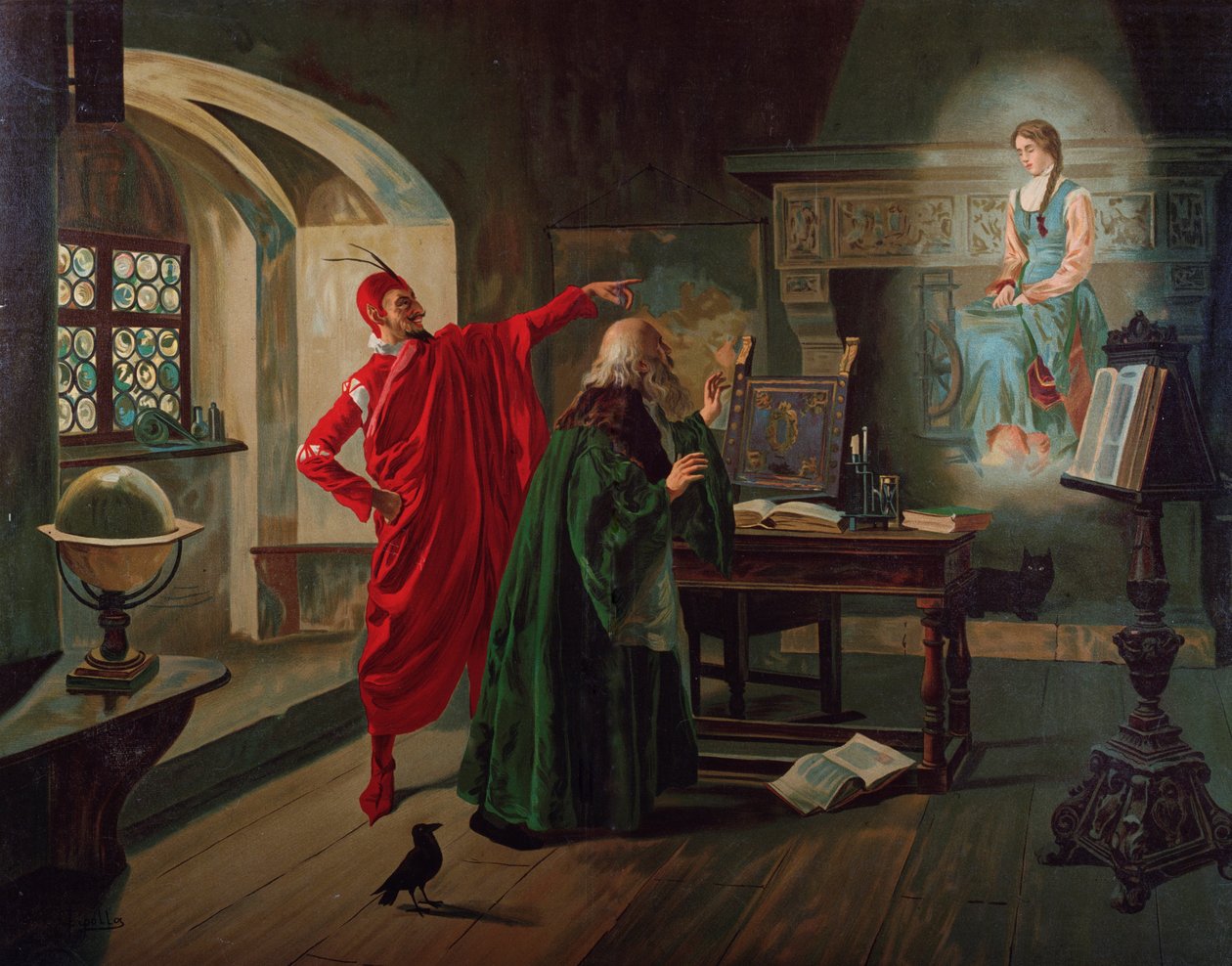 Marguerite, Faust og Mephisto Scene fra Faust af Charles Gounod (1818-1893) ca. 1900 af Fabio Cipolla