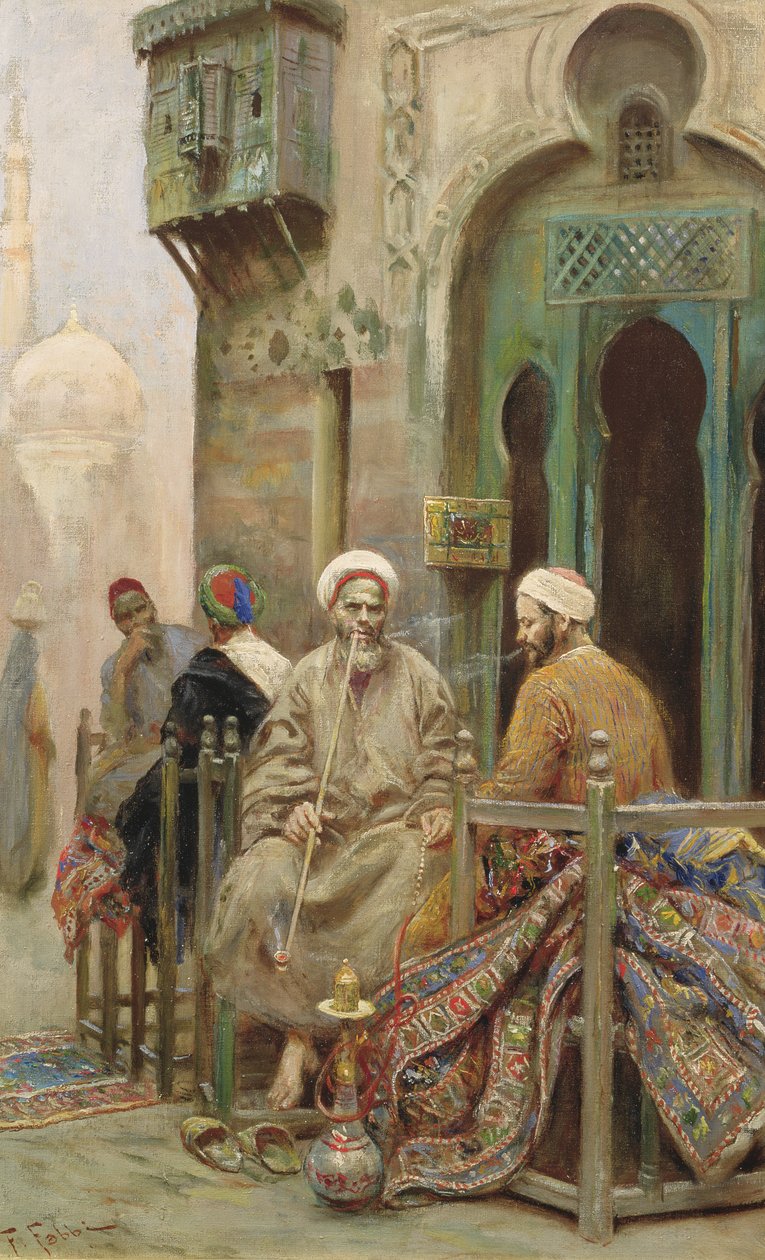 The Afternoon Smoke, ca. 1888 (olie på lærred) af Fabio Fabbi