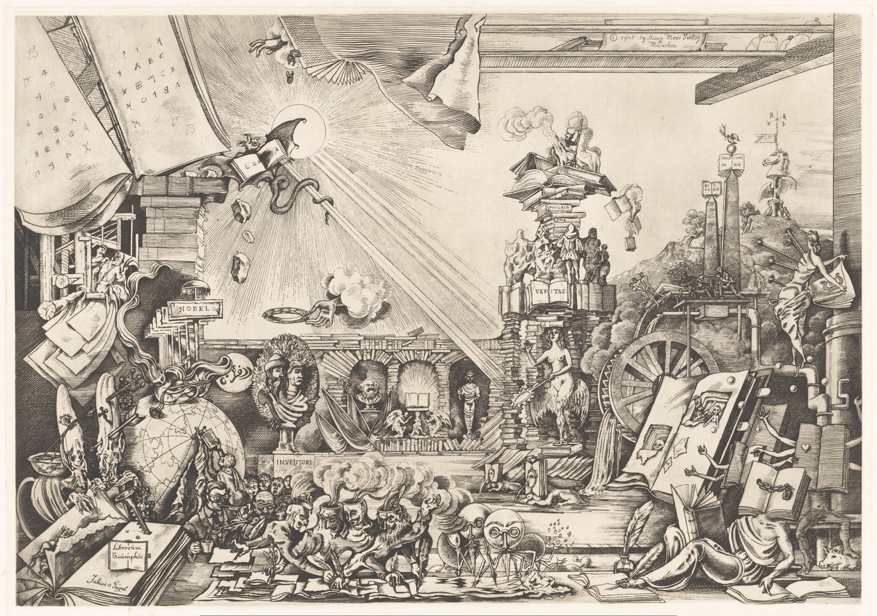 Surrealistisk præstation Librorum Triumphus (titel på objekt) af Fabius von Gugel (signed by artist)