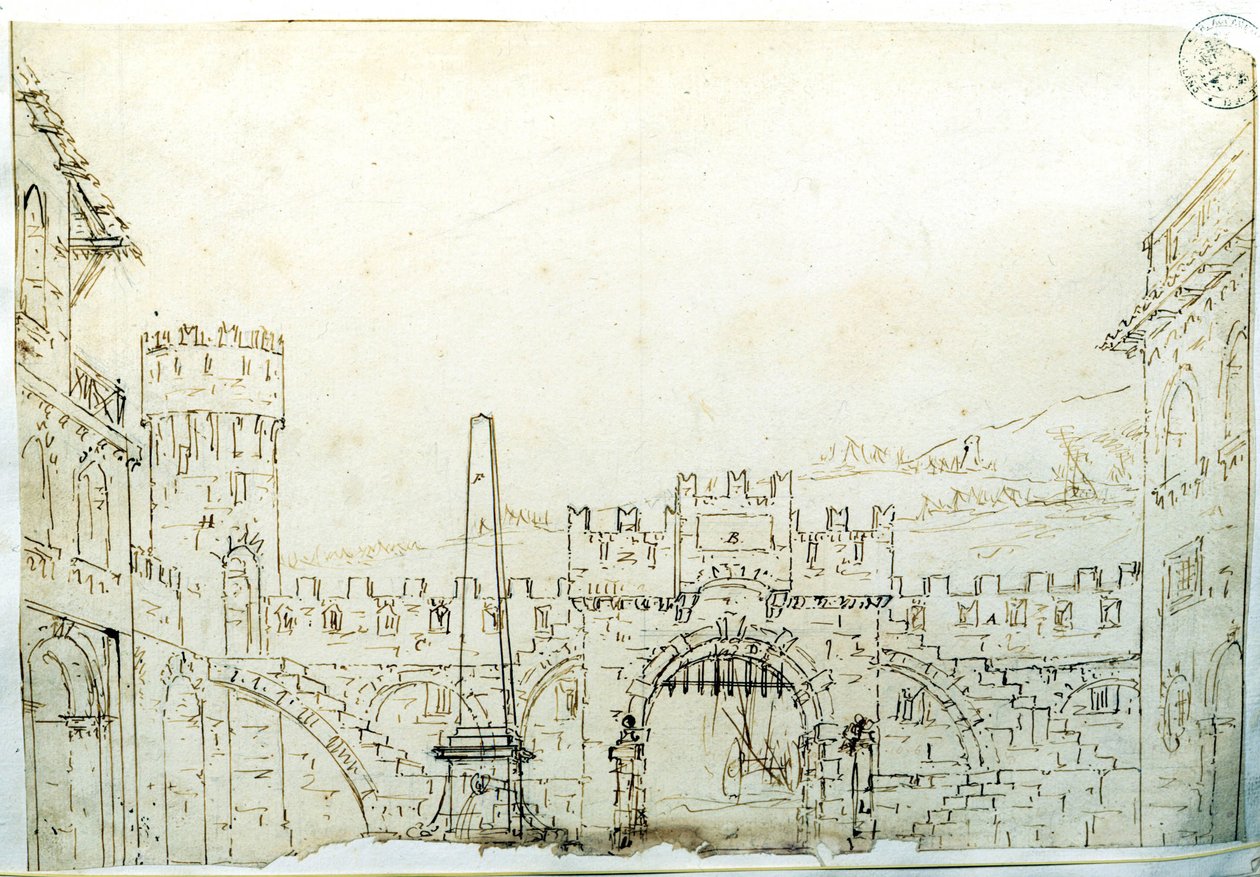 Scenografisk kulisse af F. Galliari til Antonio Vivaldis opera "Caton d
