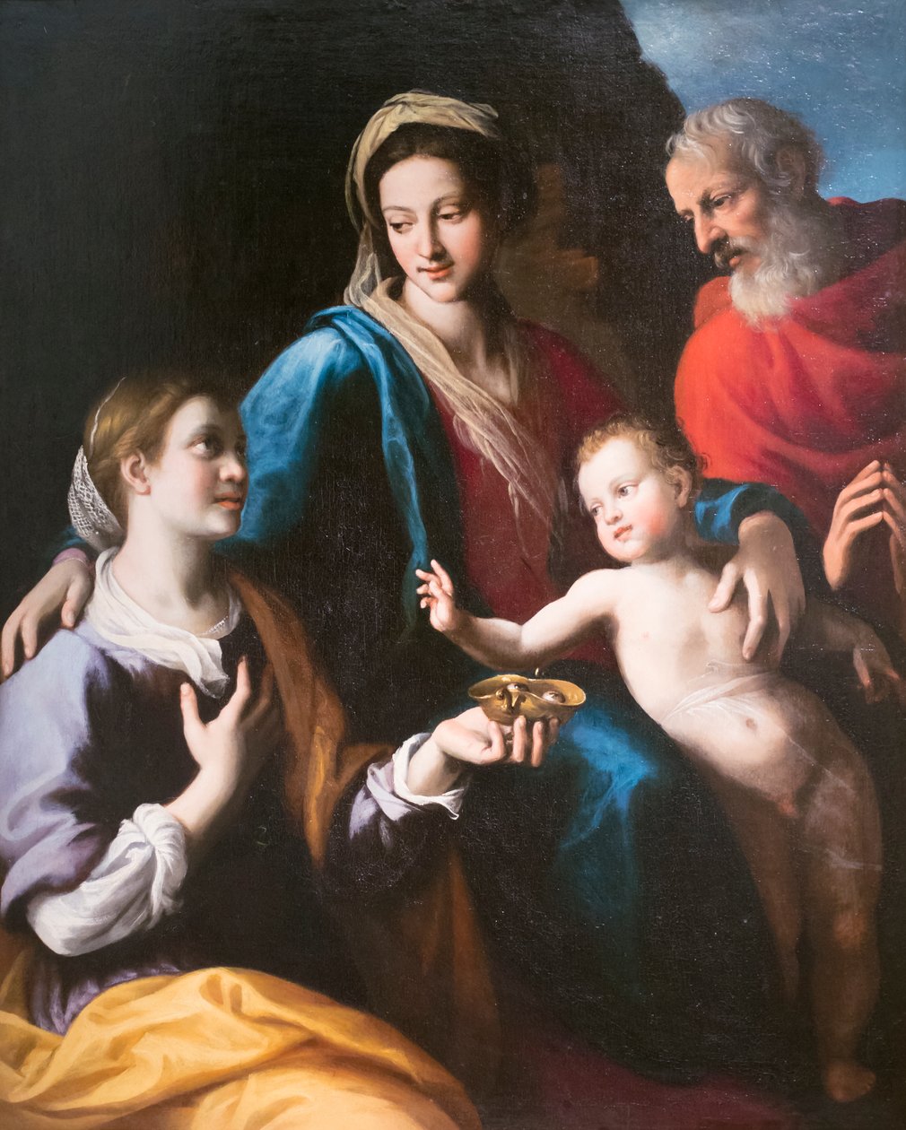 Madonna med barn, Saint Joseph og Saint Lucia af Fabrizio Santafede