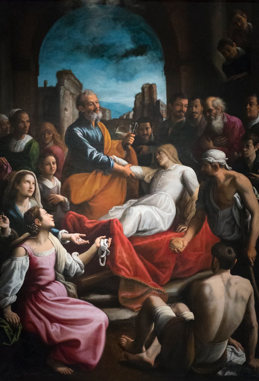 Sankt Peter genopliver Tabitha af Fabrizio Santafede