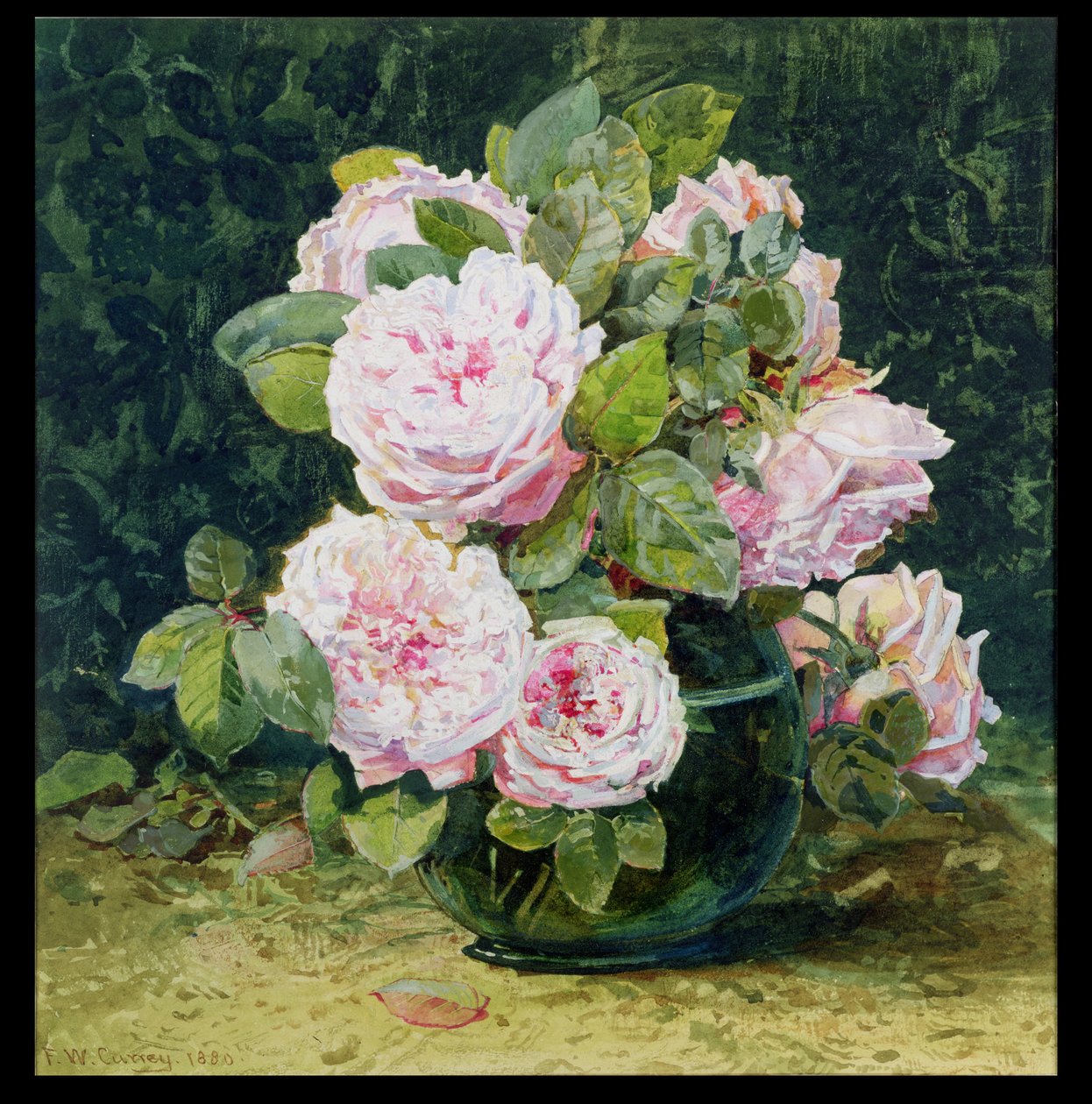 Roses in a Green Bowl, 1880 (wc på papir) af Fanny W. Currey