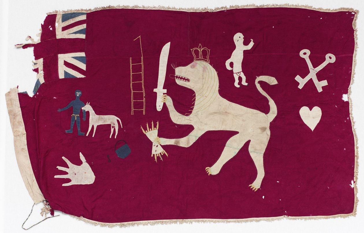 Asafo flag (silkebrokade og bomuldsstof) af Fante people