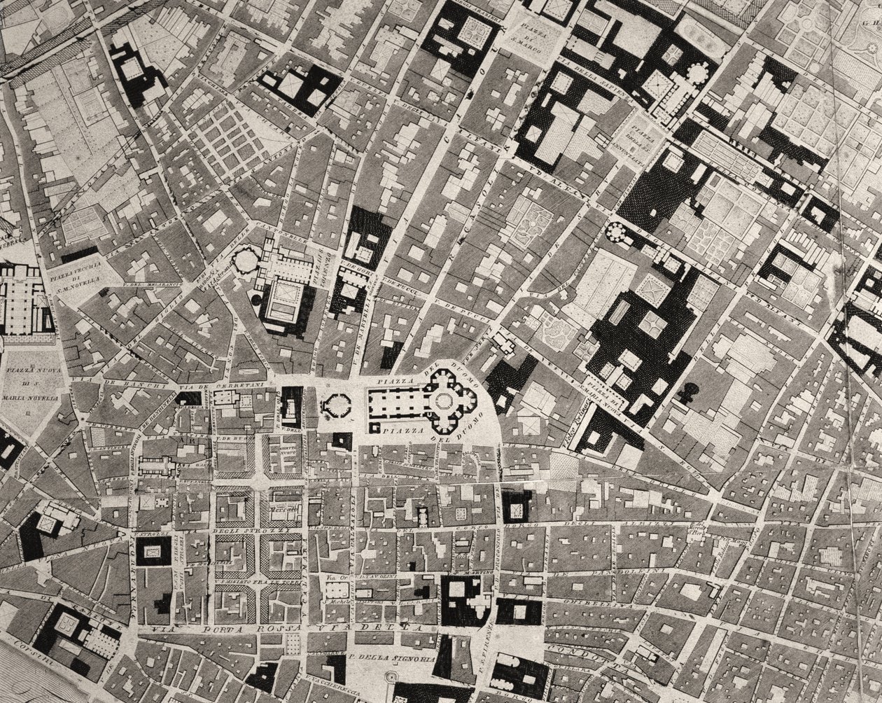 Kort over Firenze, detalje, 1843 og 1866 gravering detalje af 100310 af Fantozzi