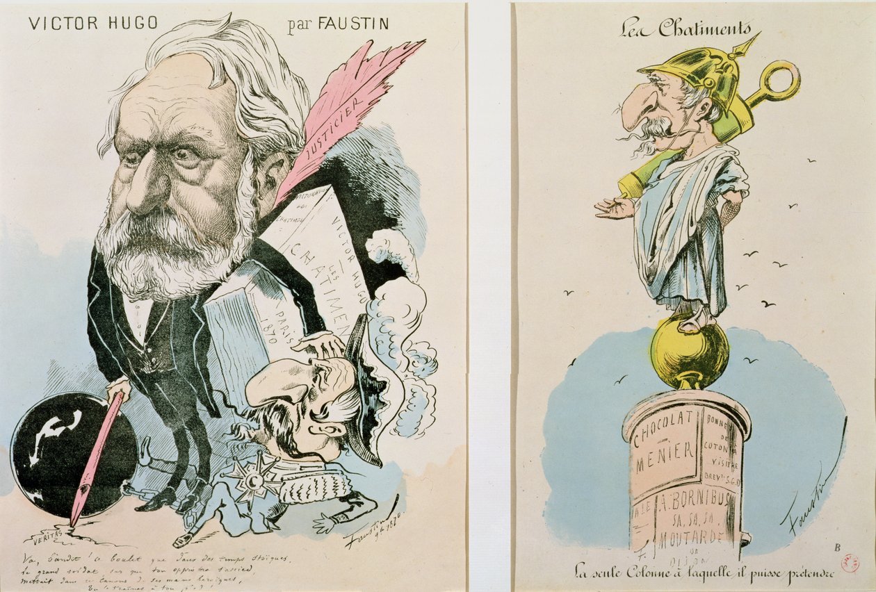 Karikaturer af Victor Hugo (1802-85) og Napoleon III (1809-73) 1870 af Faustin