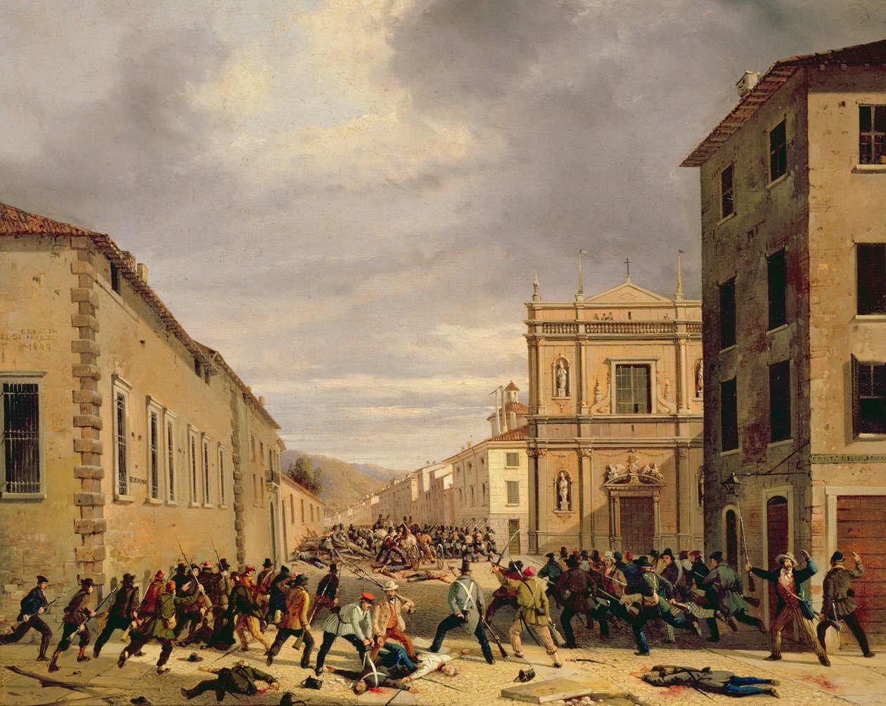 Slaget den 21. marts 1849 på Piazzetta Santa Barnaba i Brescia af Faustino Joli