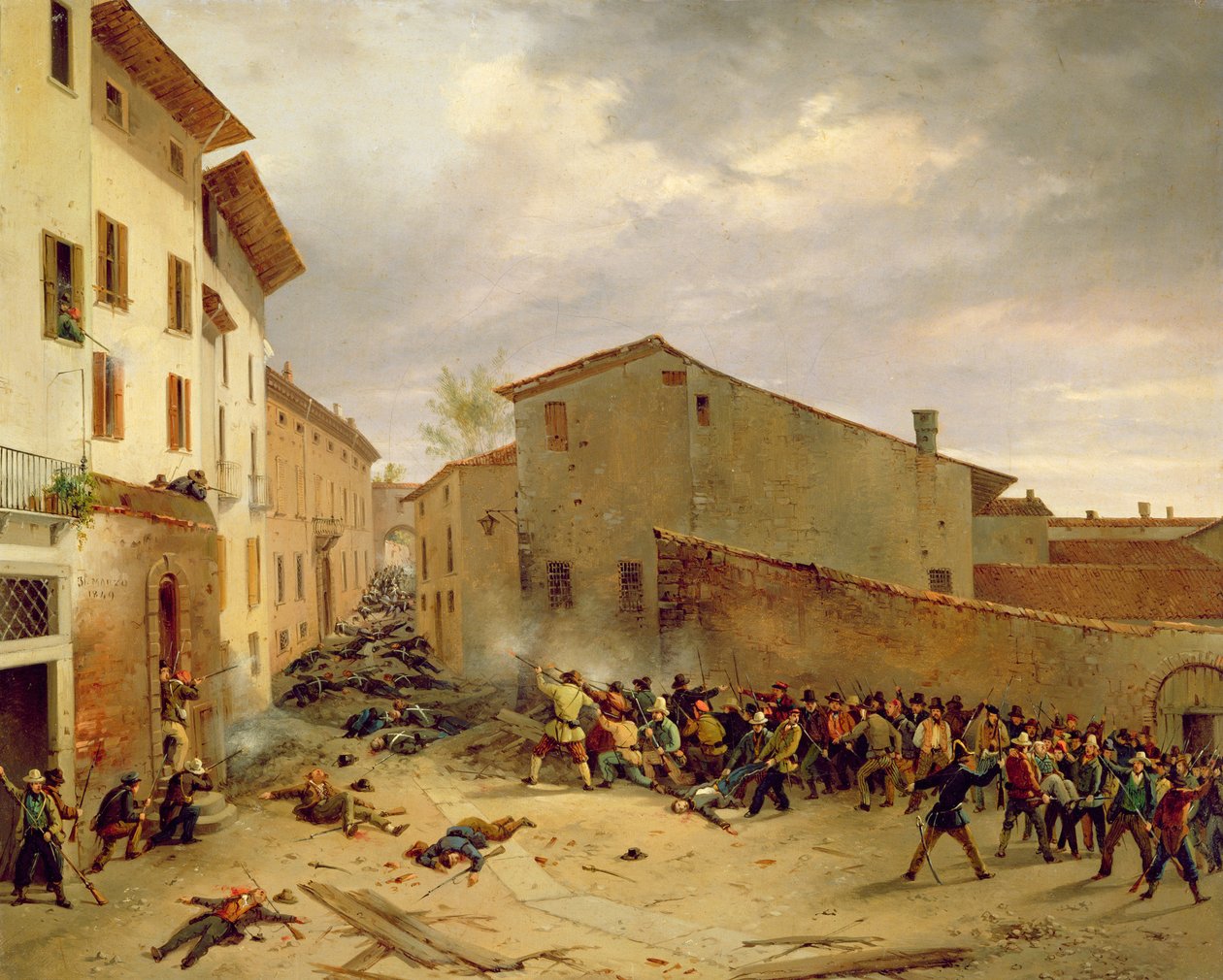 Slaget den 31. marts 1849 i Via delle Consolazione i Brescia af Faustino Joli