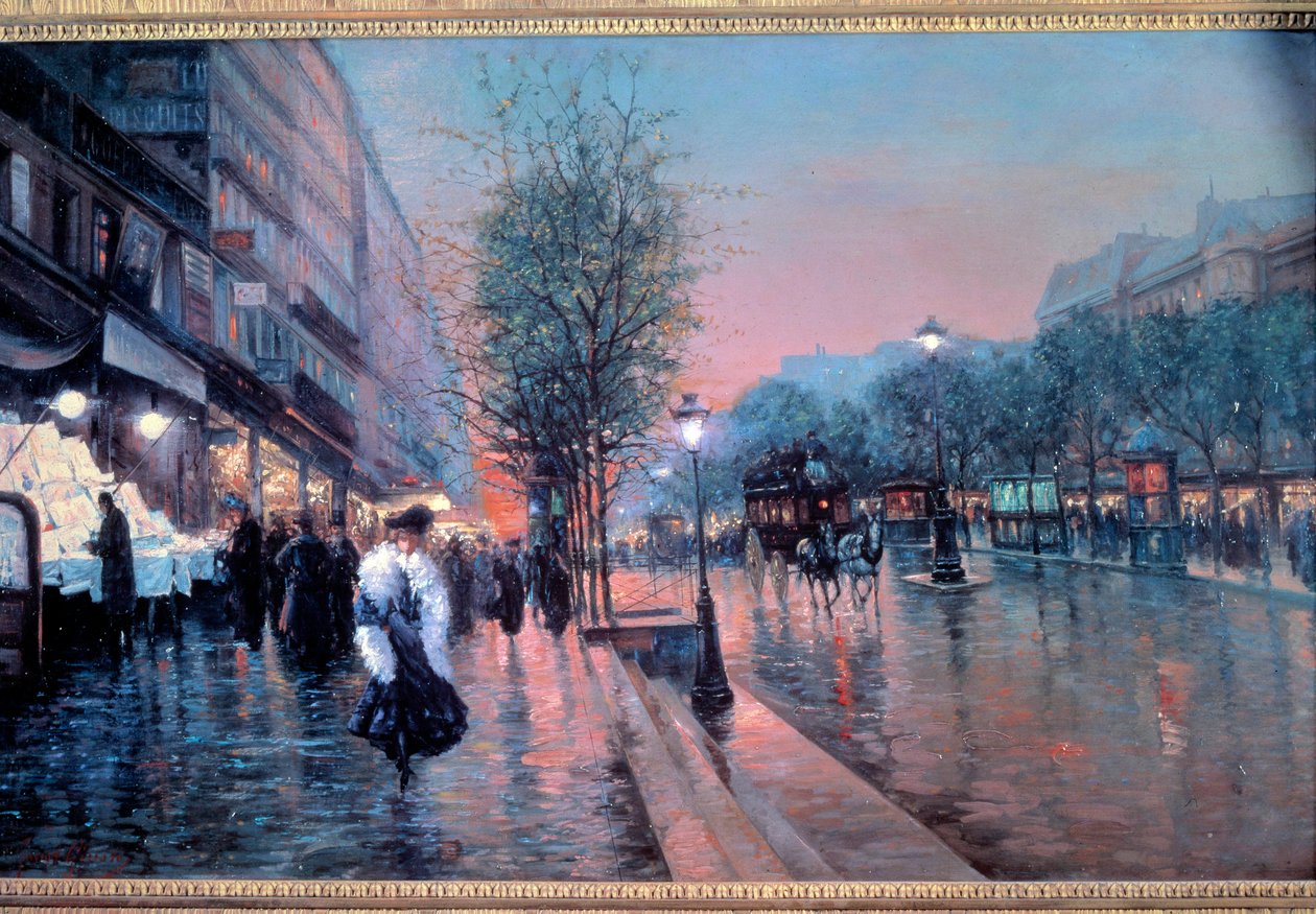 Udsigt over Grands Boulevards i Paris Maleri af Fausto Giusto (20. århundrede). 1900 Privat samling af Fausto Giusto