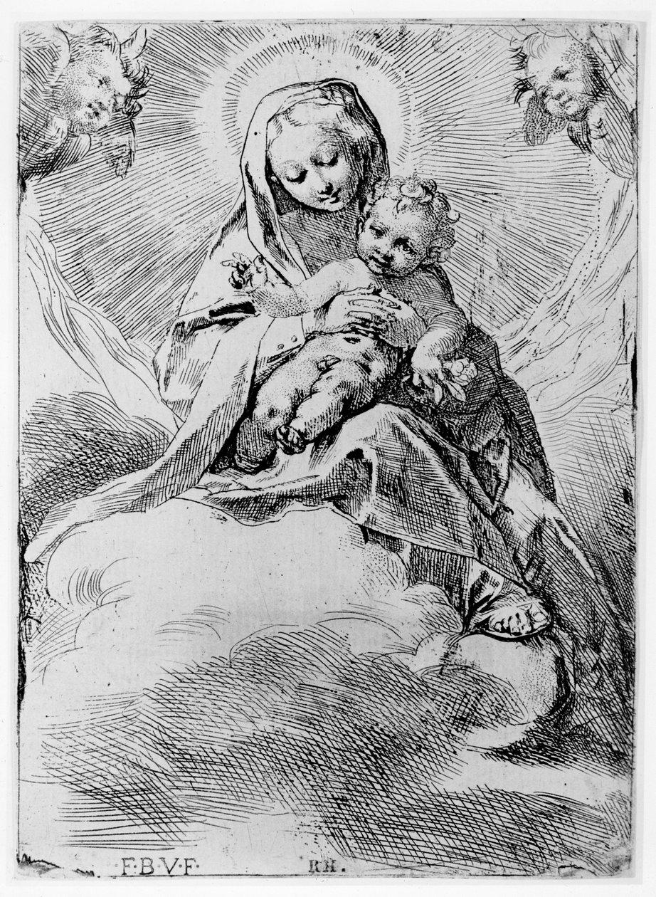 Jomfruen og barnet i skyerne af Federico Barocci