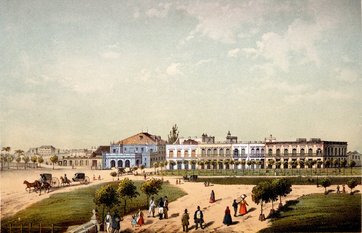 Teatro de Tacon og en del af Paseo de Isabel II, set fra porten til Monseratte, 1840 af Federico Mialhe