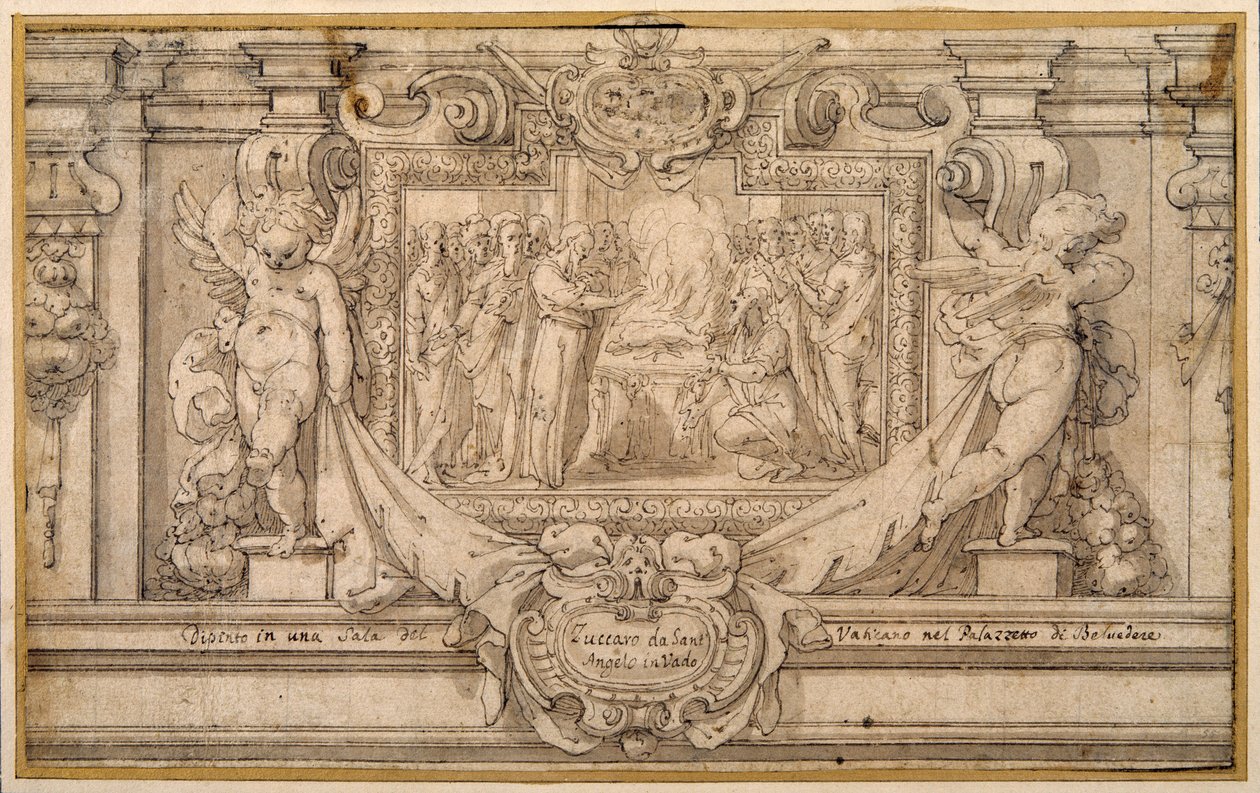 Påsken (pen og brunt blæk med brun vask på hvidt papir) af Federico (studio of) Zuccaro