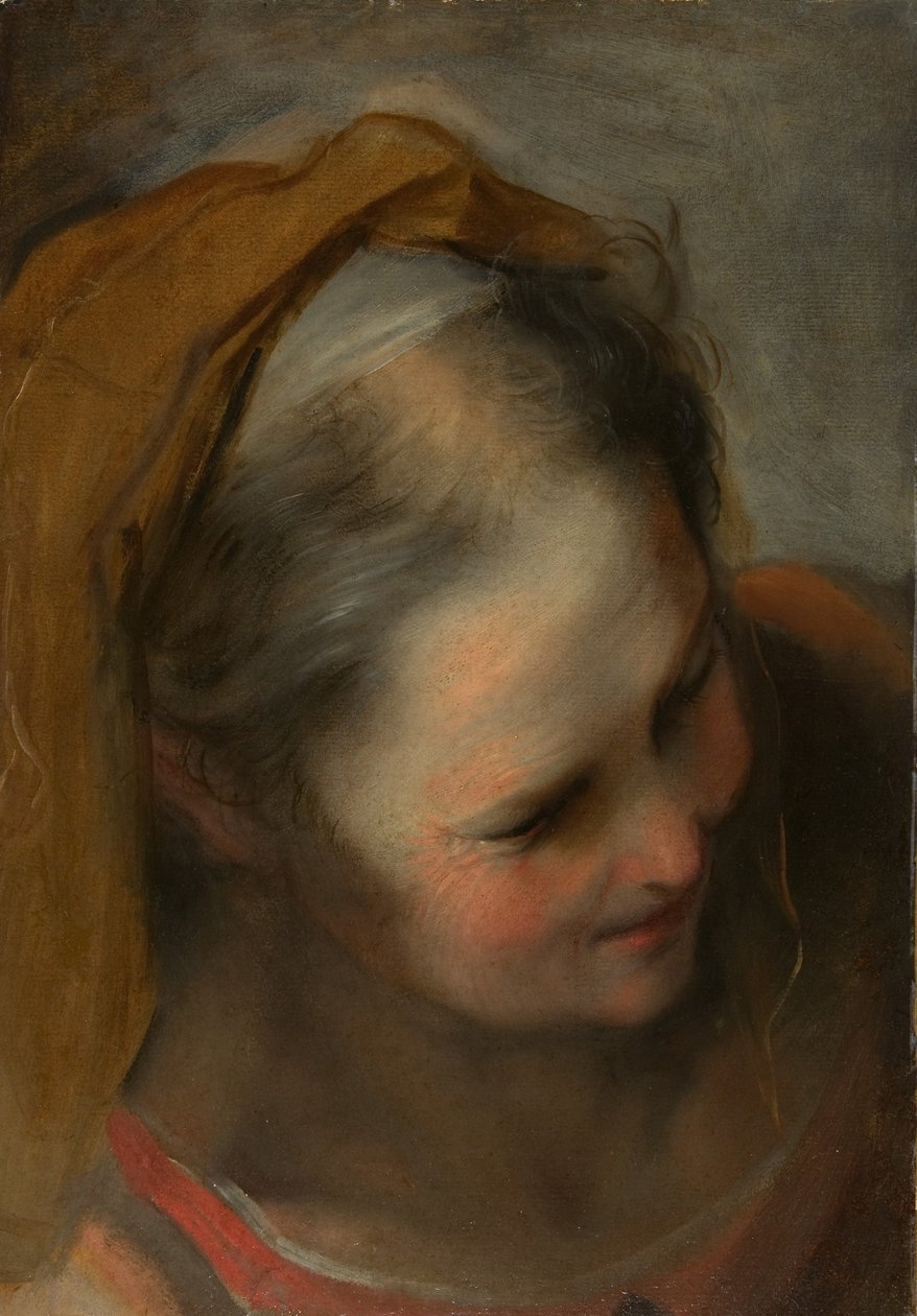 Leder af en gammel kvinde, der søger nederst til højre af Federico Barocci