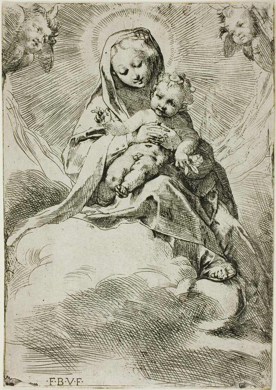 Madonna og barn på skyer af Federico Barocci