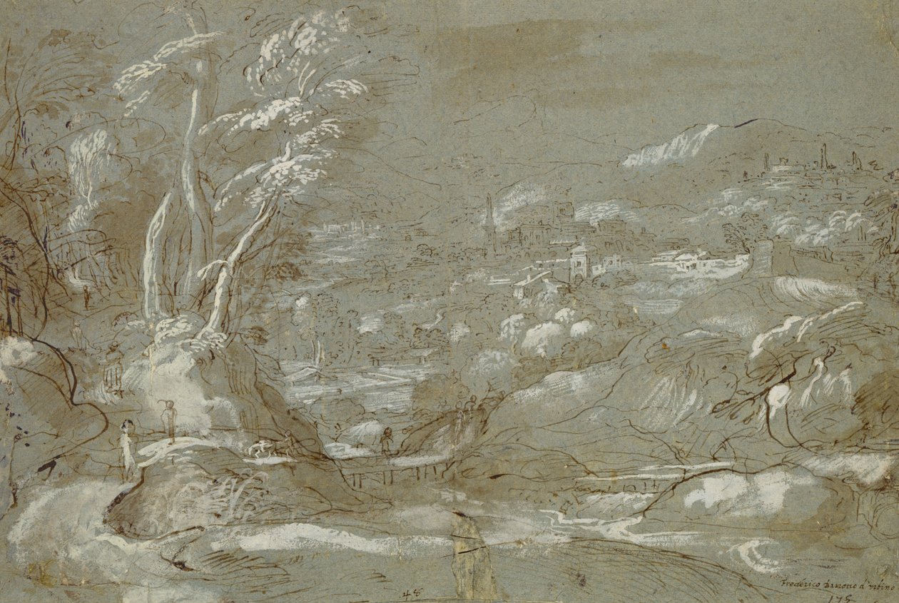 Landskab (pen og blæk på papir med hvid fremhævning) af Federico Fiori Barocci or Baroccio
