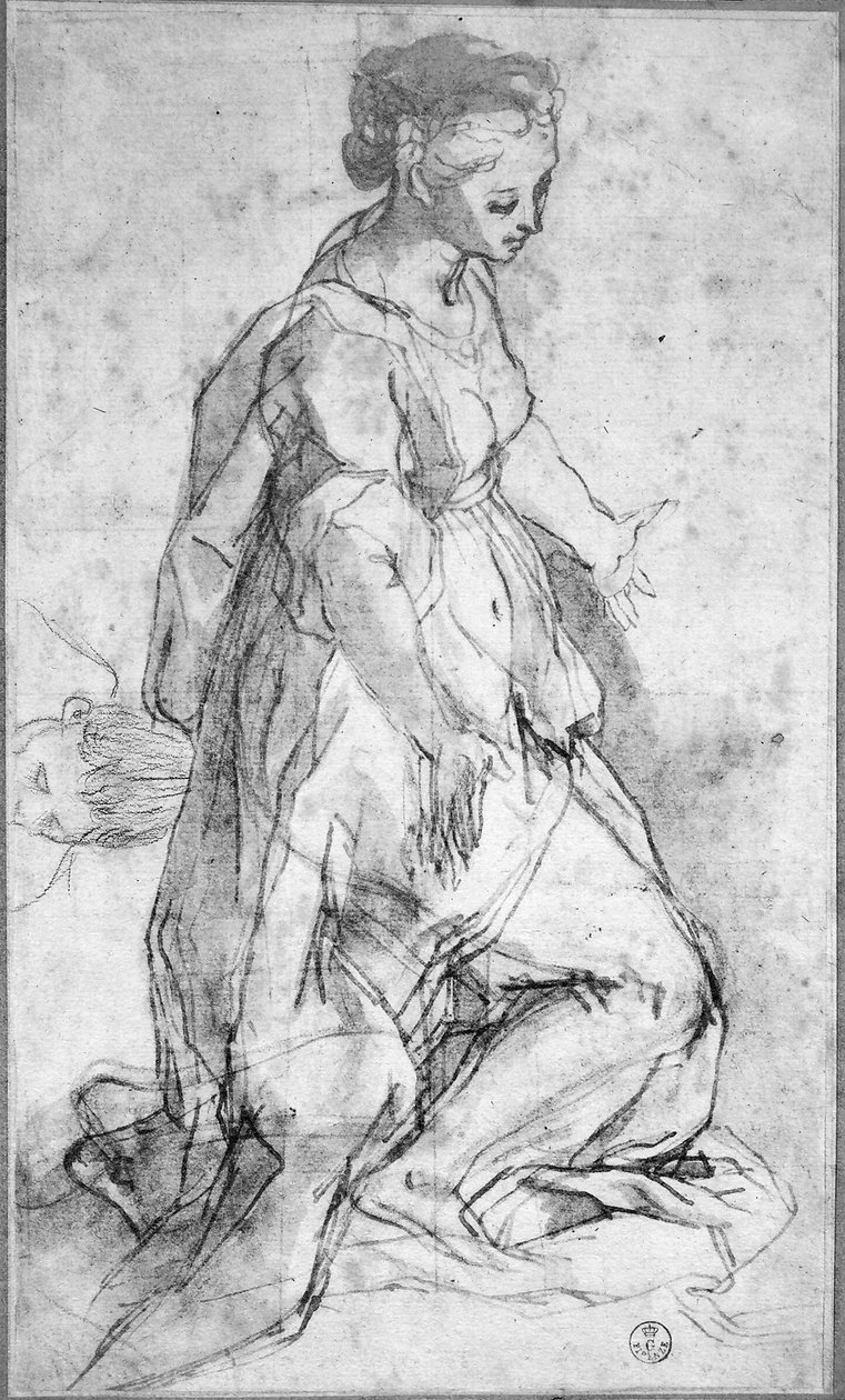Studie til Jomfruens figur (sort kridt og pen & blæk med vask på papir) af Federico Fiori Barocci or Baroccio