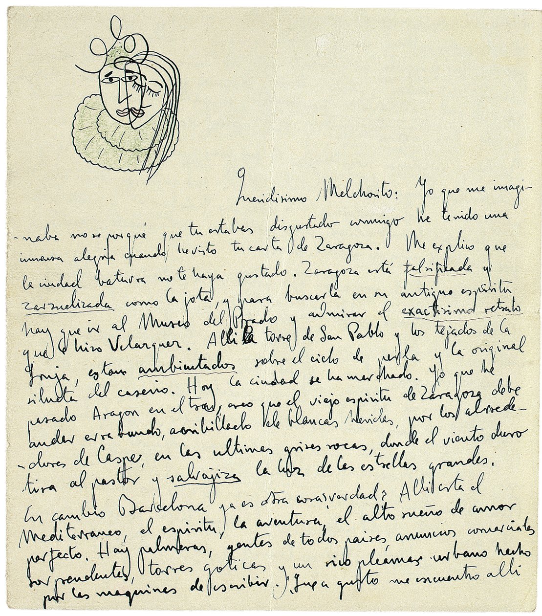Autografbrev til Melchor Fernandez Almagro, Granada, sidst i januar 1926 af Federico Garcia Lorca