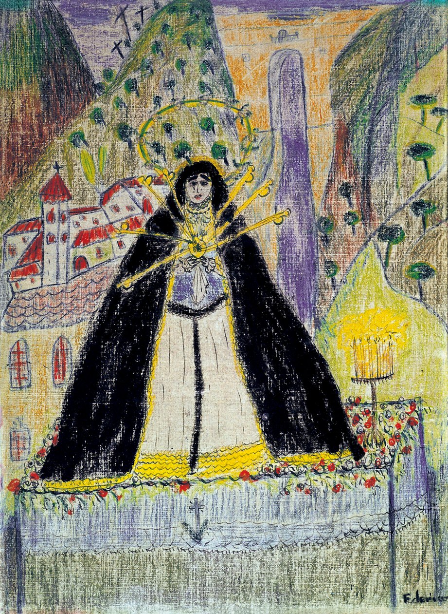 Tegning til "Jomfruen med syv dolke" (Virgen de los siete dolores), 20. århundrede af Federico Garcia Lorca