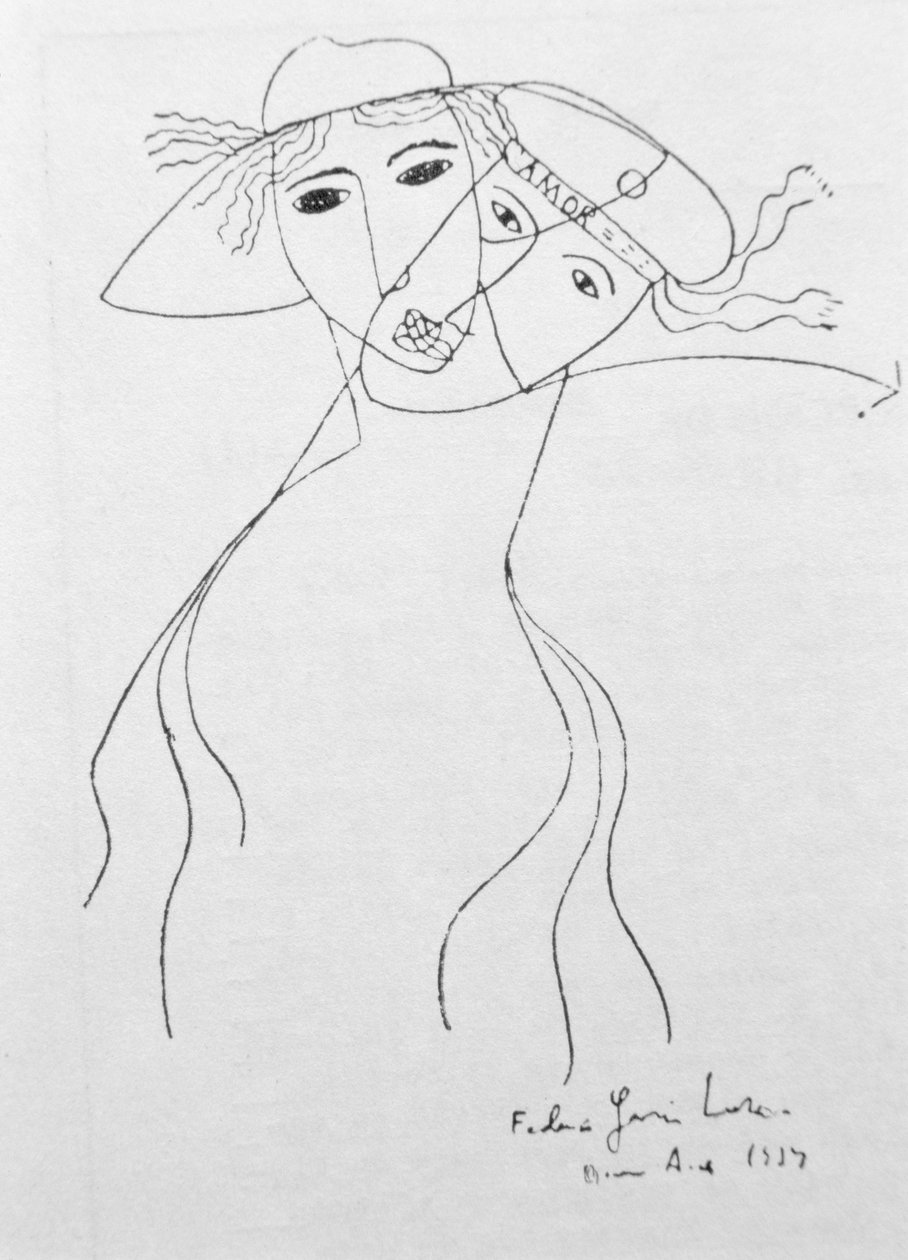 Tegning til illustration af et af hans egne digte, lavet i Buenos Aires af Federico Garcia Lorca