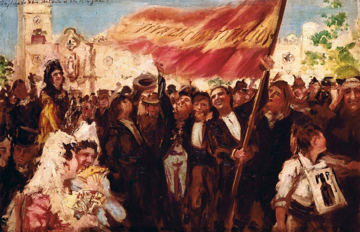 Plaza San Antonio de Cadiz på dagen for eden af forfatningen af 1812 (olie på lærred) af Federico Godoy y Castro