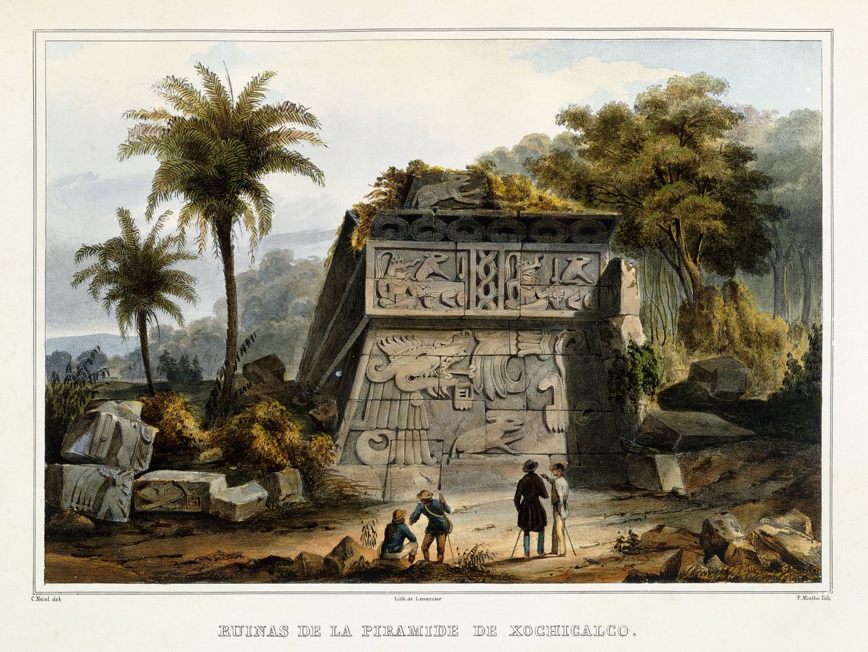 Ruinerne af Xochicalco-pyramiden, 1839? af Federico Mialhe