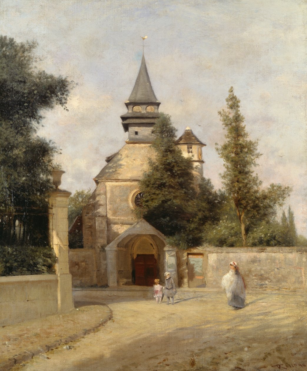 Børn udenfor kirken, af Federico Rossano (1835-1912), olie på lærred, 46,5x38 cm af Federico Rossano