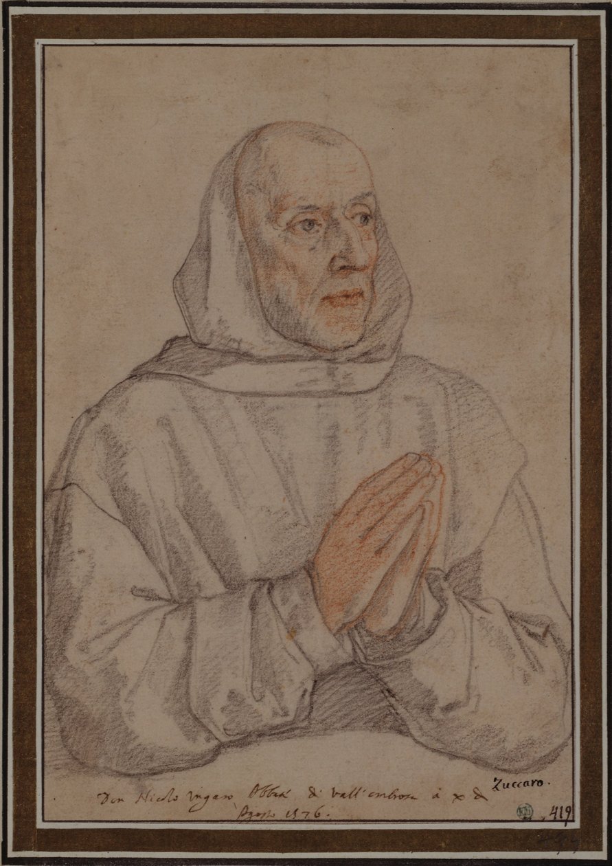 Portræt af Niccolò Ungaro, abbed af Vallombrosa, med hætte og glatbarberet af Federico Zuccaro