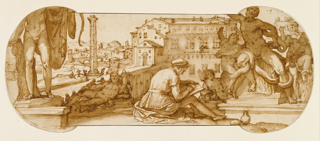 Taddeo i Belvedere -domstolen i Vatikanet, der tegner Laocoön af Federico Zuccaro