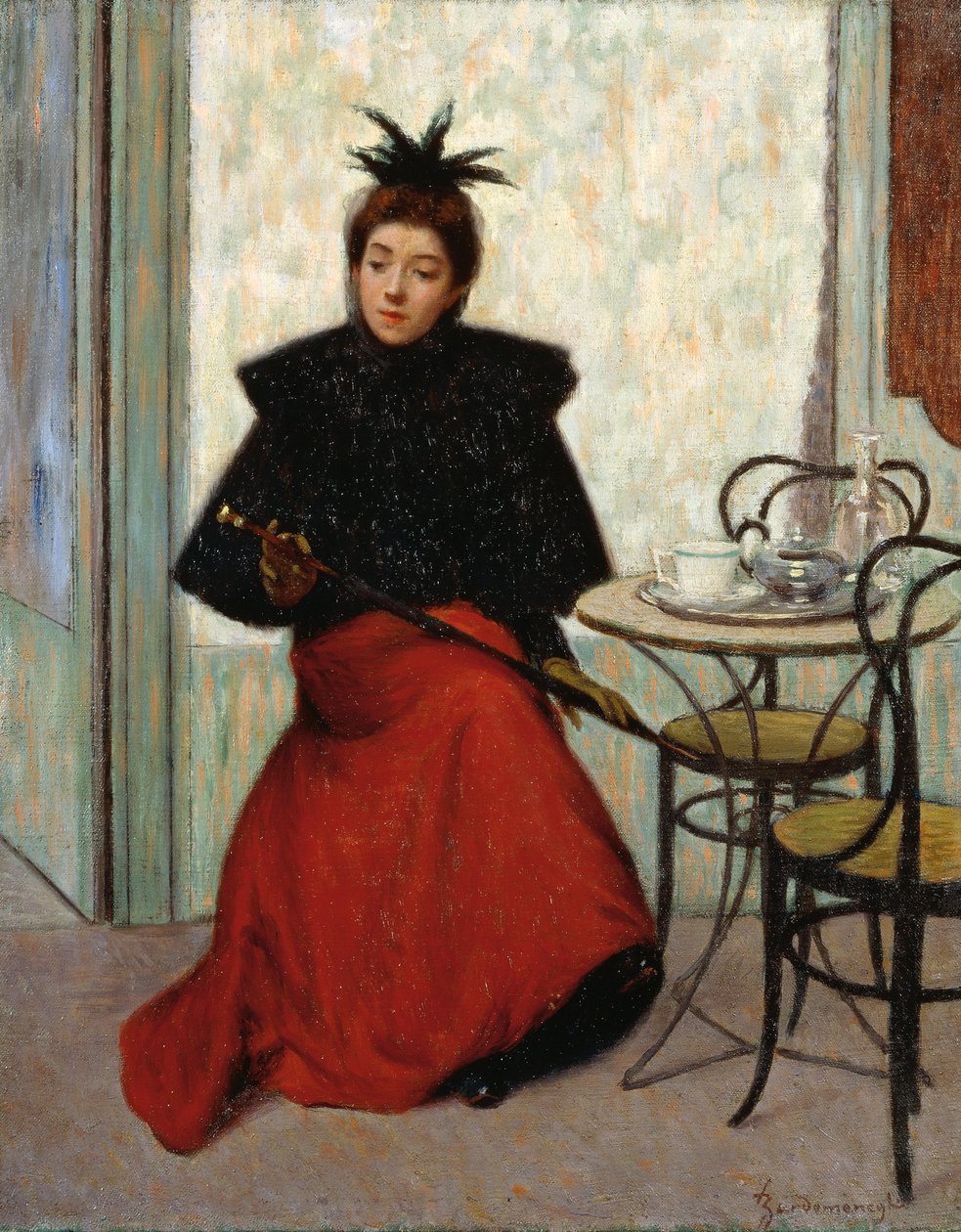 At cafe, af Federico Zandomeneghi (1841-1917), olie på lærred, 41x33 cm af Federigo Zandomeneghi