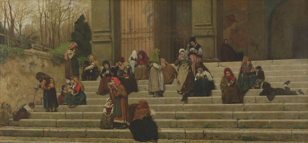 De fattige på trappen til klostret Ara Coeli i Rom, 1872 af Federigo Zandomeneghi