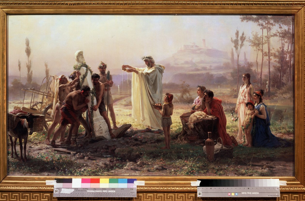 Antikkens Grækenland: ""Ceremoni til hyldest til guden Hermes"" Maleri af Feodor Andreyevich Bronnikov (1827-1902) 1874 Dim. 70x123 cm Statens Tretyakov Galleri Moskva af Fedor Andreevich Bronnikov